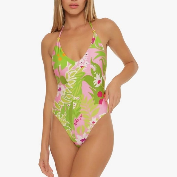 NWT TRINA TURK LA PALMA ONEPIECE SWIMSUIT Floral Halter One-Piece Swimsuit - Picture 1 of 6